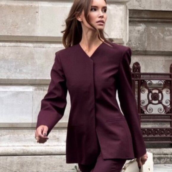 ZARA ZW COLLECTION Burgundy Blazer Size Large - Picture 1 of 16